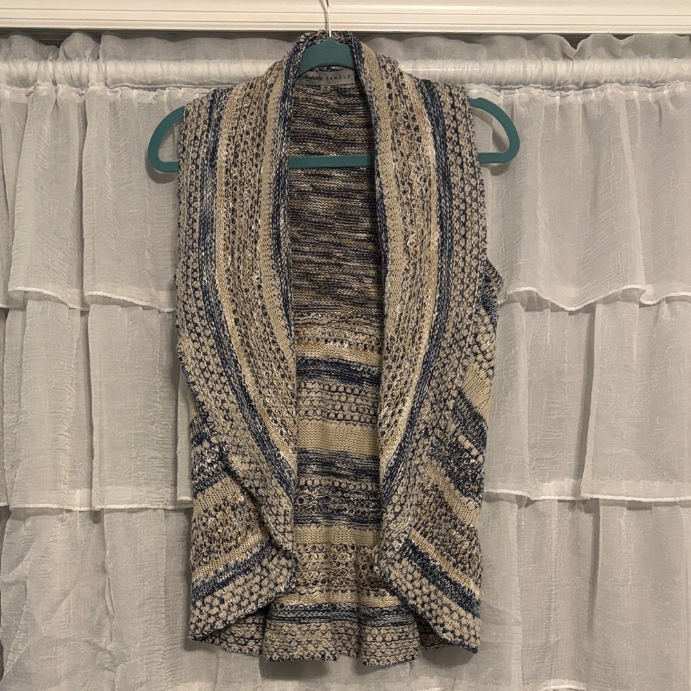 Absolutely Famous Knit Sweater Vest in Blue and Beige Size M